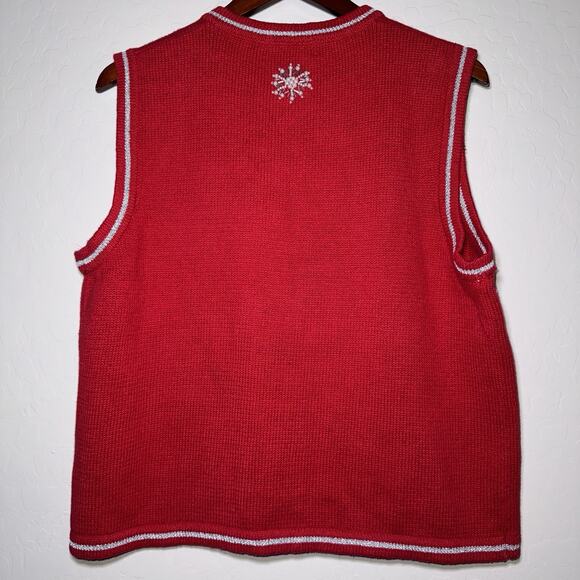 All Points Womens Beaded Embroidered Holiday Snow Globe Sweater Vest Red Medium - Picture 2 of 10